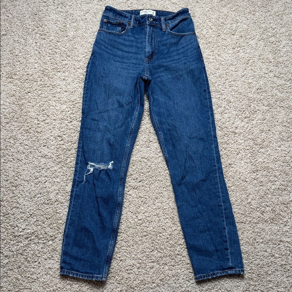 Abercrombie The Mom High Rise Jeans Size 25 Long Blue Distressed Curve Love